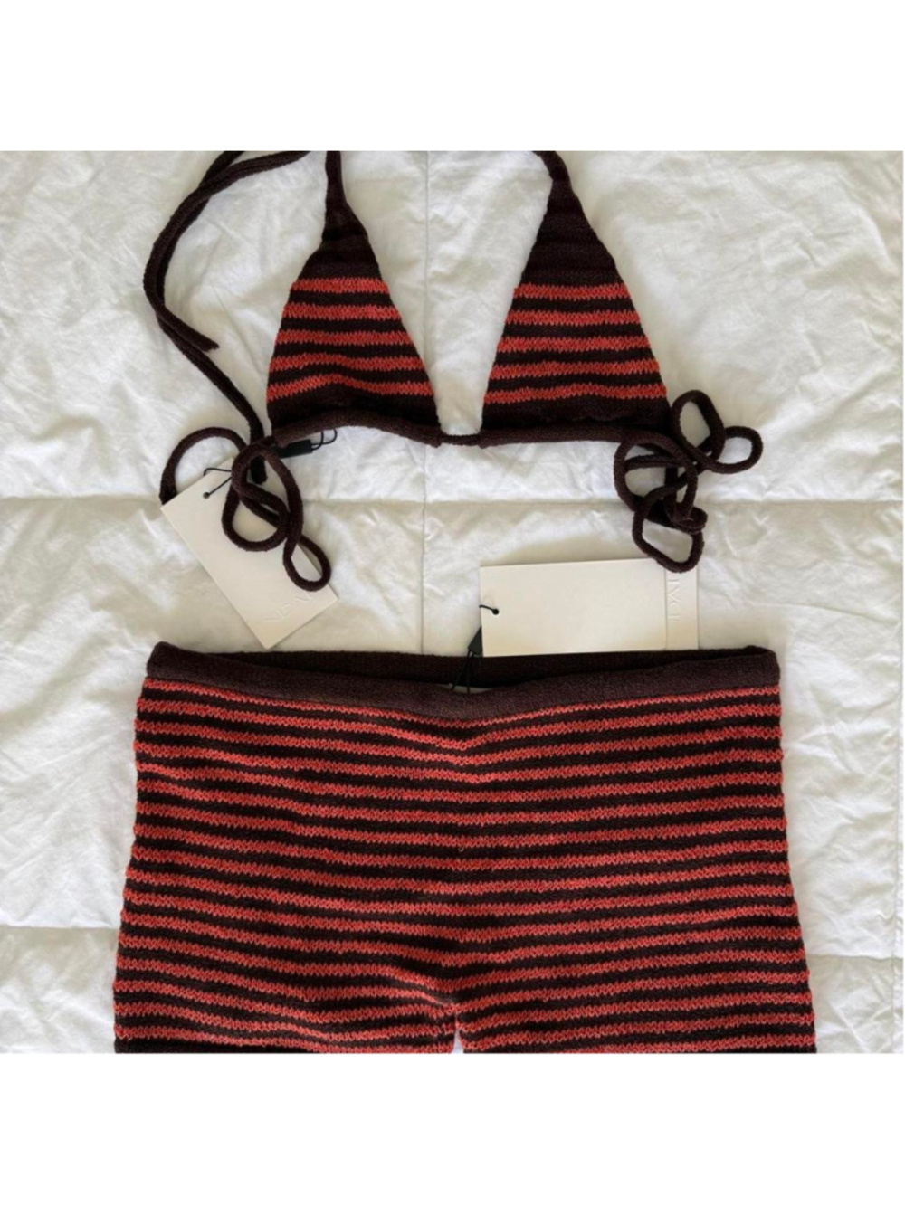 Indah Dixie knit top size xs 
Indah Tyla striped knit bikini bottom boy shorts s